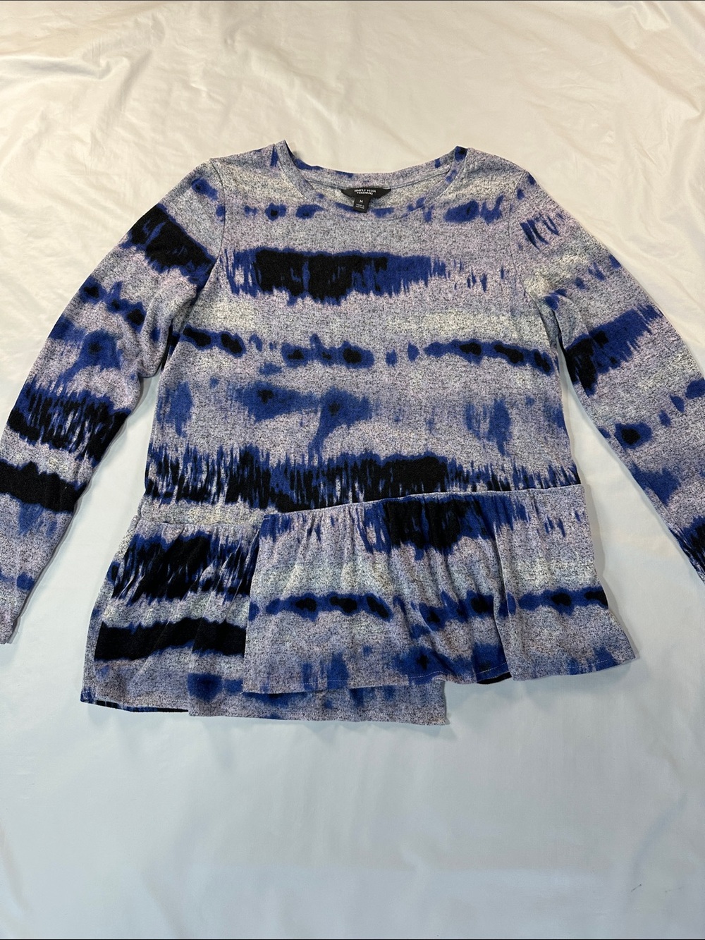 Simply Vera Vera Wang Blue and Black Patterned Long Sleeve Top